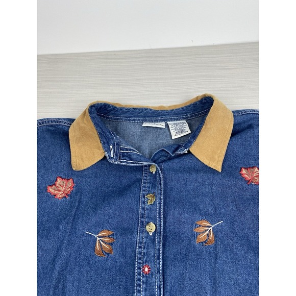 VTG‎ 90s Bobbie Brooks Denim Shirt Womens 22/24W Embroidered Leaves Fall Autumn - Picture 5 of 10